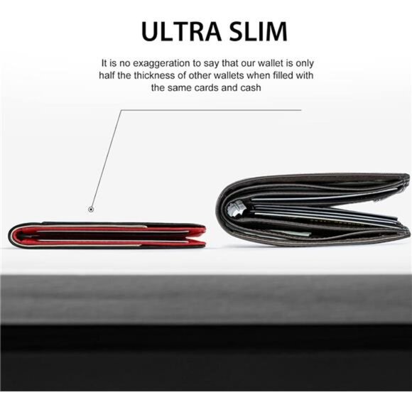 Minimalist Men Slim Wallet Leather Carbon Fiber Rfid Blocking Credit Card Holder - Picture 2 of 6